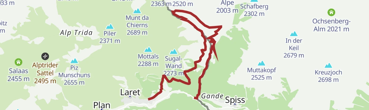 Route map: Samnaun-Compatsch - Spissermühle